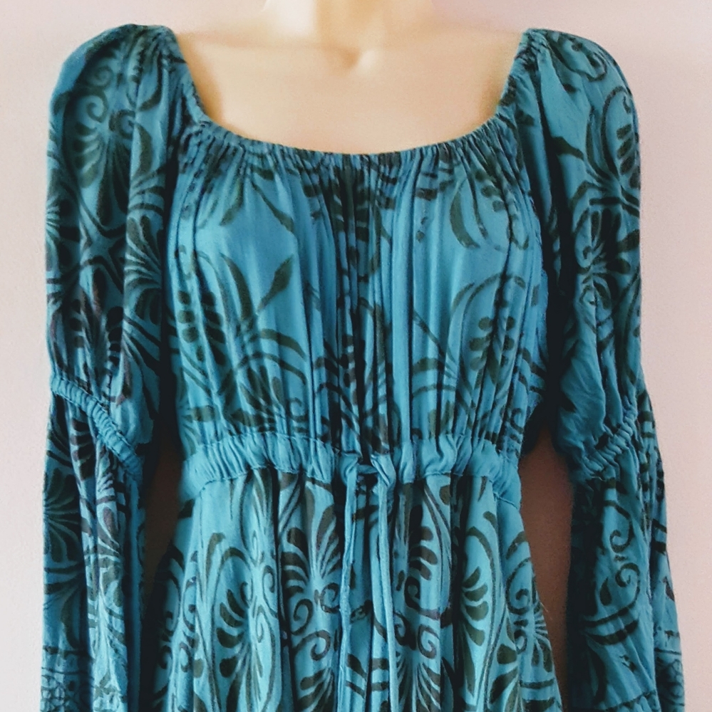 Lotus Traders Blue Black Maxi Dress Distress OS